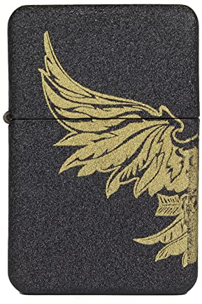 Benzinfeuerzeug American Style Benzin Feuerzeug Massiv Metall Sturmfeuerzeug Geschenk Outdoor Camping Verschiedene Designs und Farben - Serie B (Motiv 12 - Sandstruktur Wings)