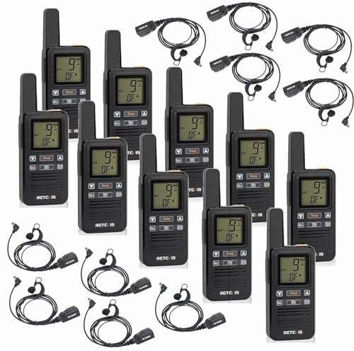 Retevis RB667 Funkgeräte Set, PMR446 Walkie Talkie Wiederaufladbar USB C, Gruppenruf 1600 mAh VOX, Sicherheits Profi Walkie Talkie mit Ohrhörern für Schule, Hotel (10 Stück, Schwarz)