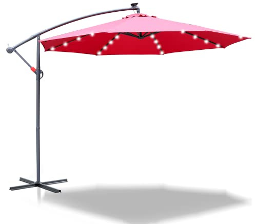 Joparri Parasol de jardin 3/3.5M Avec support, manivelle Protection UV 50+, Aluminium, Imperméable, pour Exterieur Jardin, terrasse, Balcon