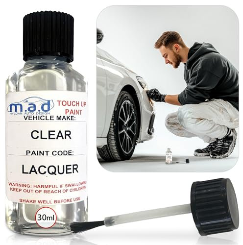 M.A.D MYLDAN AUTO DESIGN M.A.D Clear Lacquer Coat For Car Paint Touch Up Brush Scratch Chip Repair - 30ml Kit, Gloss Finish with Built-in Brush