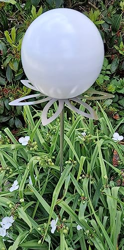 Jürgen Bocker Garten-Ambiente Blütenzauber Paris Rosenkugel 15 cm Edelstahl Gartenstecker Deko mit Stab 80 cm (weiß matt)