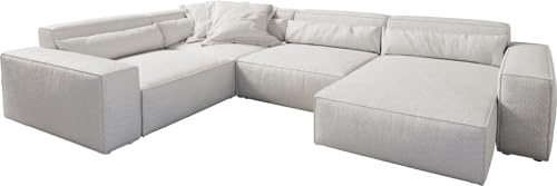 DELIFE Wohnlandschaft Sirpio XL Bouclé Creme-Weiß 360x260 cm Recamiere variabel