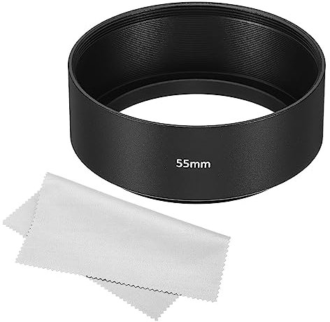 PATIKIL 55mm Lens Hood, Standard Focus Frosted Surface Anti-reflective Inside Hood with Cleaning Cloth for Camera Lens, Black for Nikon, for Fujifilm, for Pentax, for Leica