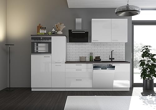 Küche Lara Hochglanz Weiß 280 cm Küchenzeile Einbauküche Singleküche