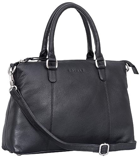 ROYALZ 'Payton' Elegante Lederhandtasche Damen Echtleder Klein Vintage Henkeltasche Ledertasche Frauen, Farbe:Schwarz