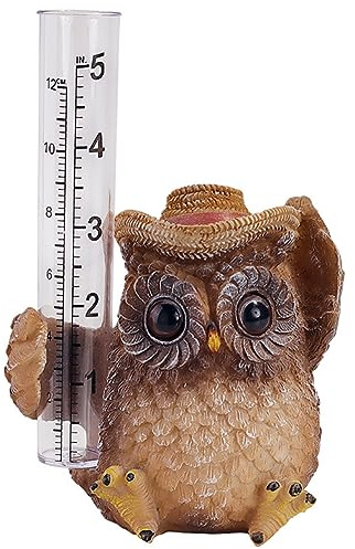 realideas Pluviomètre avec figurine de chouette - Collecteur de pluie - Décoration d'extérieur - Statue de jardin - Analyse des pluies météorologiques pour jardin, terrasse, patio et pelouse