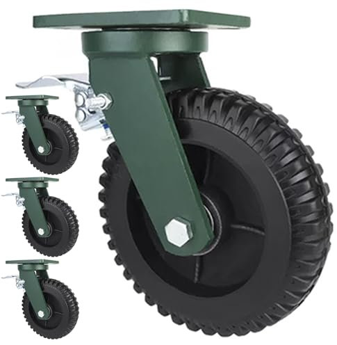 whalebee 4 Heavy Duty Wheels Industrierollen Lenkrollen Ø 150mm 200mm Vollgummirolle, Lenkbare Plattenrollen Mit Kegelrollenlager, Bockrolle, Rollen Mit Bremse, 1800Kg Gesamtkapazität