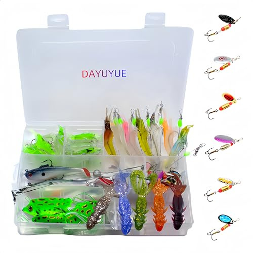 DAYUYUE 210 Stück Weicher Köder Angelköder-Set mit Bionic Soft Shrimp Soft Plastic Bait Bionic Soft Shrimp Bionic Frog Soft Fish Angelhaken Bionic Fish Wire Für das Angeln im Süß- und Salzwasser