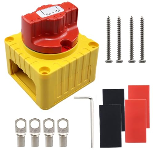 Greluma 1PC Interruttore staccabatteria DC 12-48V,interruttore isolatore batteria 300A,interruttore di interruzione alimentazione batteria per nautica,barca,camper,camper,camion,colore rosso e giallo