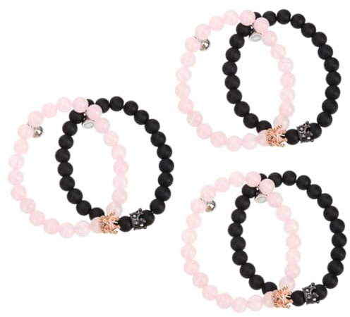 Holibanna 3 Paare Herren Leder passend Paar Abstand Freundschaftsarmbänder sein und ihr Perlen Beziehungsarmbänder Armband für Paare Krone Korn Schmuck Männer und Frauen Legierung