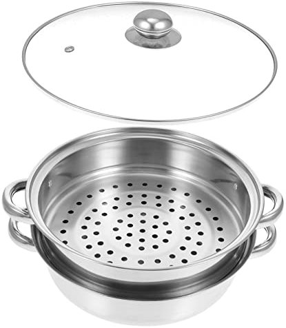 MAGICLULU Pentola Vaporiera Acciaio Inossidabile Doppio Per Cottura Al Vapore Design Manico Ergonomico Per Cucina Per Riso Pesce e Verdure