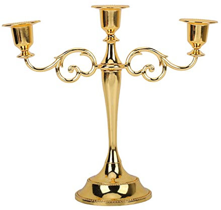QANYEGN 3-Armiger Kerzenhalter, Antik-Bronze-Kandelaber, Metall-Kerzenständer Zum Verschenken, Kamin, Esstisch, Urlaubsdekoration(Golden)