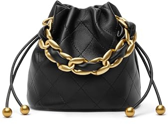 DORIS&JACKY Kleine Beuteltasche mit Tragegriff oben, Designer-Lammfell-Kordelzug, Crossbody-Tasche mit klobigem Ketten-Trageriemen