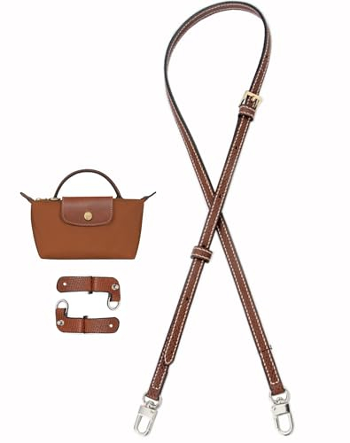Umiup Leder-Geldbörsenriemen für Longchamp Conversion Kit, Ersatz für Longchamp Le Pliage Tragetasche, Beige, Brown-Silver A