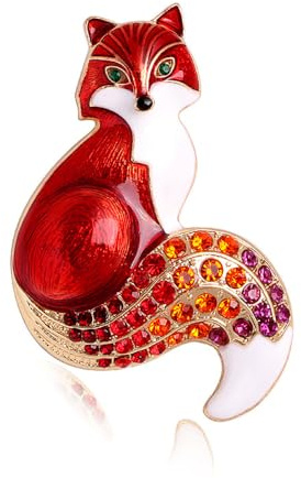 Simpatica Volpe Spilla con Strass per Donne Ragazze Cristallo Animale Spille Smalto Rosso Clip Bavero Scialle Abito Vestito Cappello Zaino Distintivo Spille Gioielli di Moda Regali (Rosso)