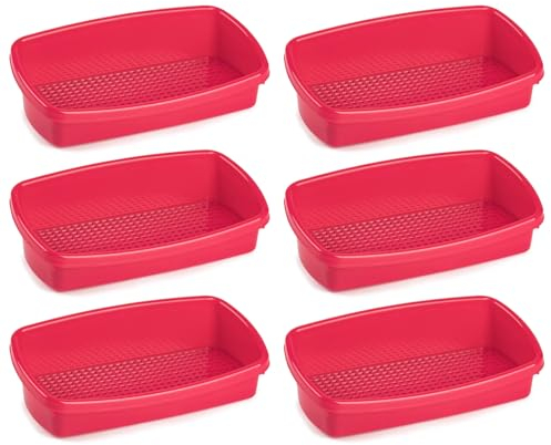 Acan Tradineur - Pack de 6 Estropajero de plástico con Rejilla extraíble - Recipiente para estropajos, Cocina, Ligero y Resistente - Fabricado en España - 8 x 26 x 13 cm - Color Rosa