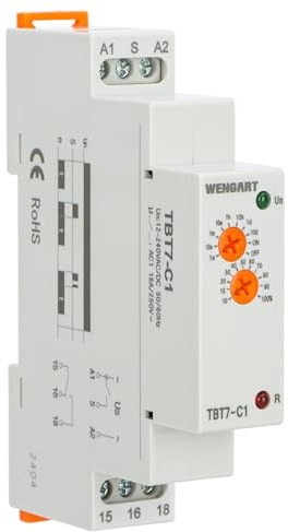 Wengart Relé de tiempo de retardo TBT7-C1, Delay Off_1SPDT Apagado retrasado relé de retardo de tiempo con función única, ACDC12-240V 16A, adecuado para el control de retardo de la carga