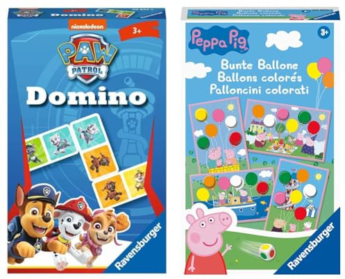 Ravensburger Mitbringspiel - 20845 - Paw Patrol Domino & Mitbringspiel 20853 Peppa Pig Bunte Ballone Lustiges Farbwürfelspiel für Kinder ab 3 Jahren, Peppa Pig Geschenk, Peppa Pig Puzzle
