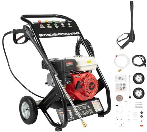 OUBUBY Benzin Hochdruckreiniger, 4 Takt Benzinmotor Professioneller Hochdruckreiniger 6.5HP 4.9kw Geeignet für Die Reinigung Von Terrassen, Höfen, Gehwegen
