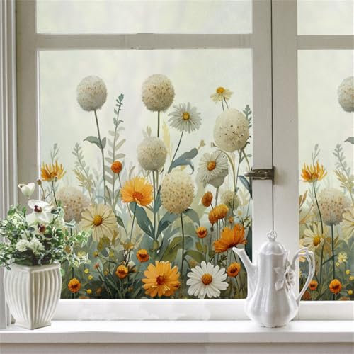 Milchglasfolie Löwenzahn Gelb Grün Fensterfolie Blickdicht Fenster Sichtschutzfolie Milchglasfolie Selbstklebend Fenster Milchglasfolie Fenster Sichtschutzfolie Fenster Folie für Fenster58x60cm/4 Pcs
