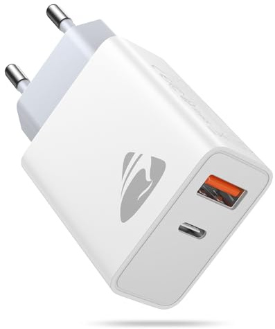USB C Ladegerät, 2-Port USB Stecker, 20W Schnellladegerät mit USB-C und USB-A, PD 3.0 Power Adapter USB Netzteil, Mehrfach USB Ladegerät für iPhone 17 Pro Max 16 15 14 13, iPad, Samsung, Handys