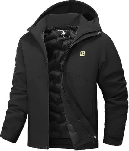 YYCABGTI Warme Wintermäntel für Herren, wasserdicht, Skijacke, winddicht, Schneemantel, Berg-Windbreaker, Kapuzenregenmantel, Schwarz, M