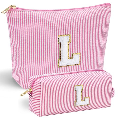 Parima Personalisierte Kosmetiktasche - Kosmetiktasche Mädchen Make up Tasche Damen Schminktasche mit Buchstaben L Geschenk für Frauen Mama Freundin Teenager Mädchen Geschenke Beste Freundin Geschenke