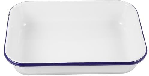 DOITOOL Enamel Baking Tray ： Square Roaster Multi-Functional Kitchen Food Pan Non-Stick Oven Tray for Baking Serving and Storage - 29.00X19.00X6.50Cm，White
