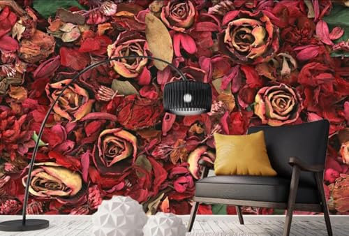 XLMING Fleur De Roses Rouges Vintage 3D Papier Peint Décoration Manger Intérieure Salon Canapé Chambre Fond TV Mur-150cm×105cm