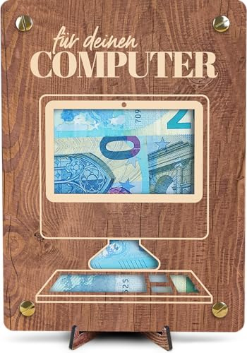 Laptop Geschenk - XL Geldgeschenk aus Holz inkl. Ständer | Computer - Originelles Geldgeschenk für Computer-Fans, Kreative Gutscheinverpackung für Computer, Idee für Technik-Begeisterte