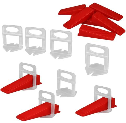Tile Leveling System Kit 100 Reusable Tile Wedges with 300 2.0mm Tile Spacer Clips Professional Tiling Precision Leveling Spacing and Alignment Solution