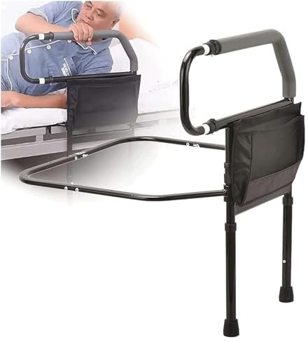 Barandilla de Cama de Acero con Compartimento de Almacenamiento, Altura Ajustable, Color Negro
