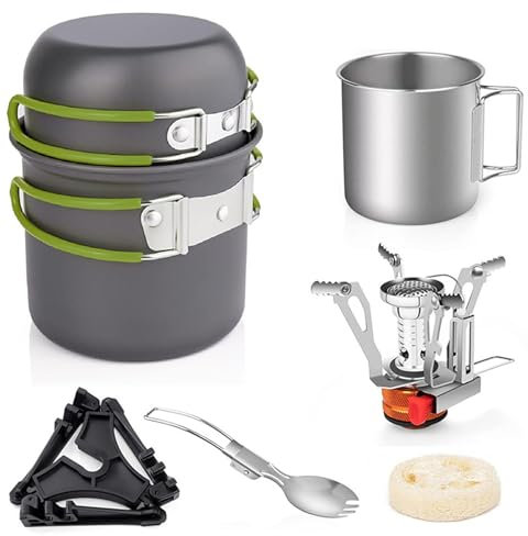 Wakects Juego de Utensilios de Cocina para Acampar, Juego de Cocina de Cocina para Acampar con Diseño de Anidación Compacta de Estufa Plegable para Caminar Mochilas Picnic (Green)