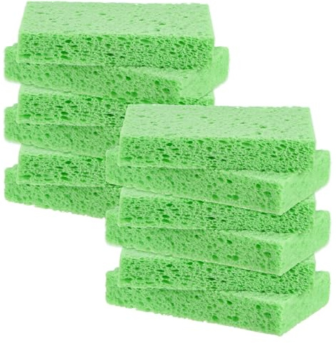 M METERXITY 12-Pack Kitchen Sponges Eco Cellulose Non-Scratch Green | Heavy Scrub, Dish Scrubber, Clean Tough Messes, Household, Bathroom, Condense
