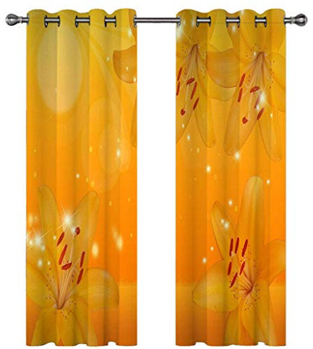 GSKOQD Cortinas Cocina Ventana Opacas Moderna Lirio Amarillo Brillante 140X160Cm Cortinas Opacas Termicas Aislantes Frio Y Calor 2 Piezas para Infantiles Dormitorio Salon Decoración para Hogar