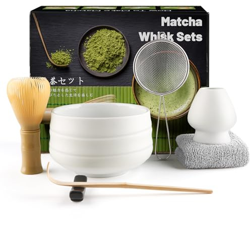 Ensemble de 7 pièces pour matcha en résine jaune, fouet, fouet, pelle, passoire, accessoires pour matcha, accessoires pour matcha, cérémonie du thé japonaise, blanc mat