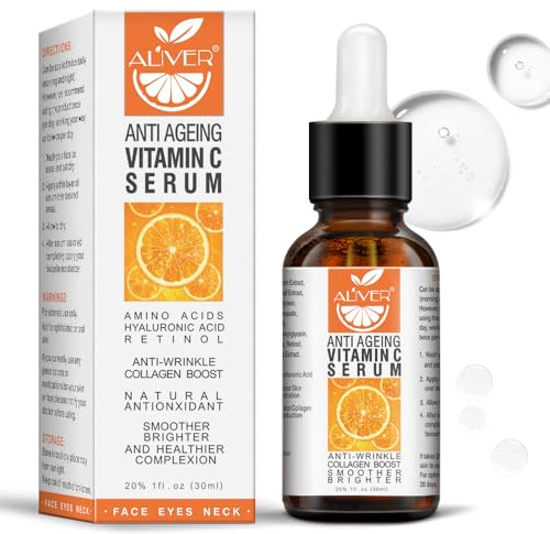 Sérum à la vitamine C pour le visage - Anti-rides et boosts collagène | Sérum à la vitamine C avec VC & acide hyaluronique | Sérums à la vitamine C éclaircissant et hydratant pour le visage réparateur