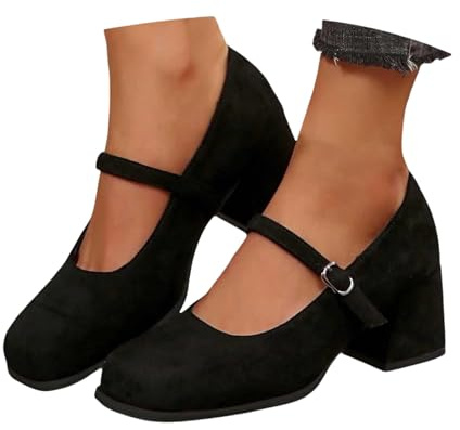 Escarpins Talons Hauts pour Femme, Élégants Et Confortables Chaussures Fermées À Bout Rond Talons À Bride pour Pieds Larges Chaussures De Mariée De Danse De Soirée pour Fête,Noir,36