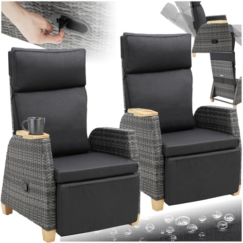 tectake® Lot de 2 Fauteuil Salon de Relaxation Chaise de Jardin avec Repose-Pieds, Dossier inclinable, en Aluminium INOX Résine tressée, Salon de Jardin Exterieur/Intérieur, avec Coussins