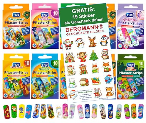 100 cerotti per bambini, 19 motivi, clinicamente testati, impermeabili, per ragazze e ragazzi, strisce colorate