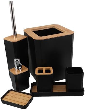 IWOWHERO Accesorios de Baño de Negro Set Completo para Hogar y Hotel Incluye para Limpieza de Inodoro Organizador Funcional y Diseño Fácil de