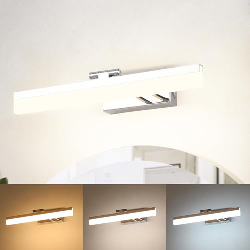 ECOBRT 40.5cm LED Spiegelleuchte Chrom - Dimmbare Wandleuchte für Badezimmer mit 3 Farbtemperaturen, IP20, 9W 510 Lumen, Aluminium Badezimmerleuchte über Spiegel [Energieklasse G]