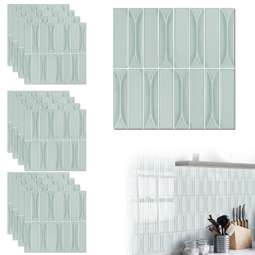 Dalle PVC Adhesive Murale, 12 pièces Stickers Carrelage Adhesif, Étanche Imperméables Autocollant Décoratifs, Credence Adhesive pour Cuisine Salle de Bains Table Escalier, Vert 20 * 20CM