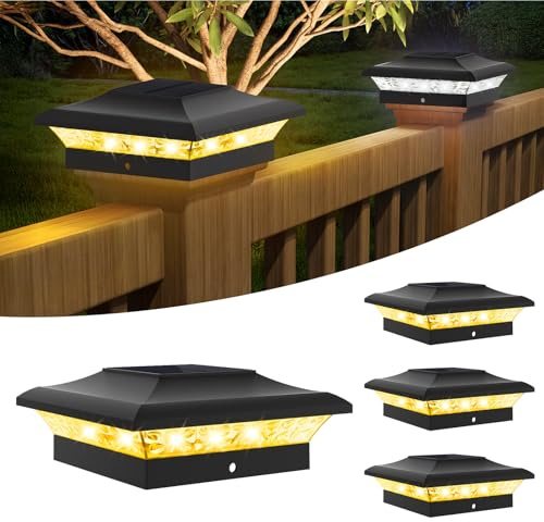 T-SUNUS Pfostenleuchte Solar, Pfostenkappe Solar 9x9 10x10, IP65 Wasserdicht, Pfostenlampen Zaunpfosten für Hölzerne Zaun Plattform 4 Stück Warmweiß + Kaltweiß