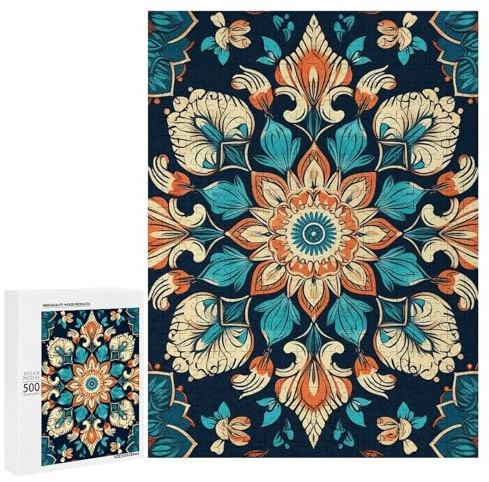 Holzpuzzle für Erwachsene, einzigartige Form, Vintage-Mandala-Blumen-Puzzle mit exquisiter Box, personalisiertes Holz-Puzzle für Familienspiel, Geschenk, Reisen, Kunstdekor