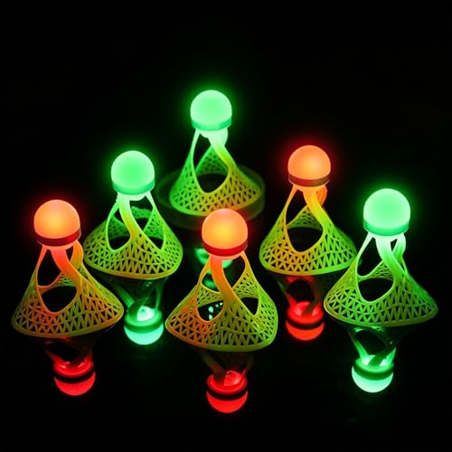 6 Stück Leuchtende Federball, LED Badminton Bälle aus Nylon, Windbeständig | LED Federbälle für Training & Nächtliche Aktivitäten im Freien, Ideal für Sportbegeisterte und Freizeitsport, Grün + Rot
