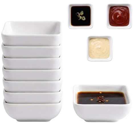 CtiUjdx Dip Bowls, 8 Piece Set of Small Dipping Bowls and Condiment Pots, Plastic Bowls for Sushi Soy Sauce and Snacks, Compact Serving Dishes for Dining and Parties, Space Saving Storage Design
