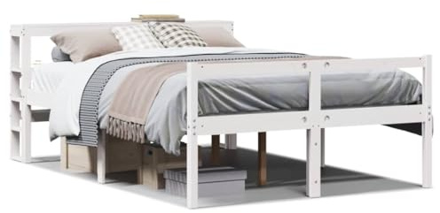 Qnhdfrt Seniorenbett 120x200 cm, Massives Kiefernholz, Bettgestell in Weiß, Komforthöhe für Senioren mit Kopfteil, Stabiles Holzbett für Schlafzimmer inklusive Lattenrost