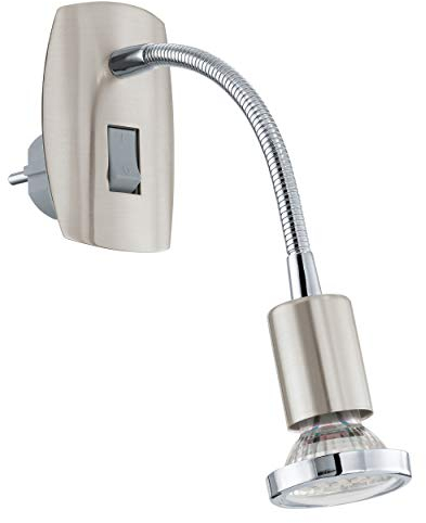 Eglo Faretto a presa Mini 4, lampada da presa a uno punto luce, lampada da presa in acciaio, nichel opaco, cromo, presa GU10, incl interruttore e braccio flessibile