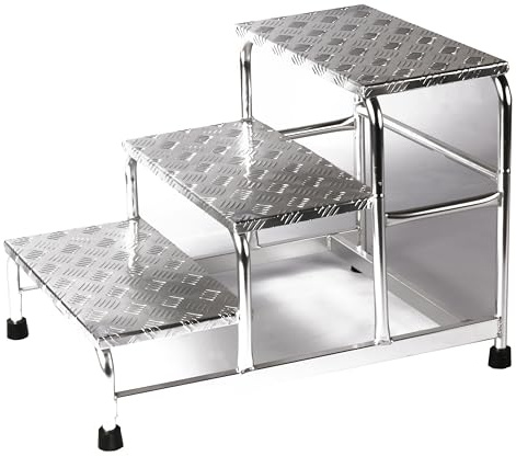Podesttreppe ALU 3-stufig HxBxT 58x61x89cm SZAGATO | Arbeitshöhe: 30cm mobiler Montagetritt Montagetritte mit Plattform Stufentritt tragbare Treppe Treppenleiter